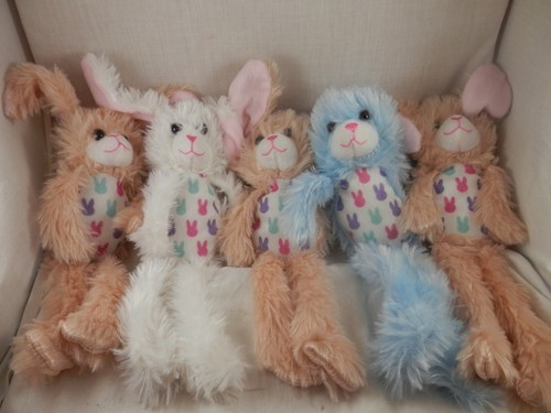 Fuzzy Bunny Rabbit beanbag plush 15" 5 pieces Blue Pink White