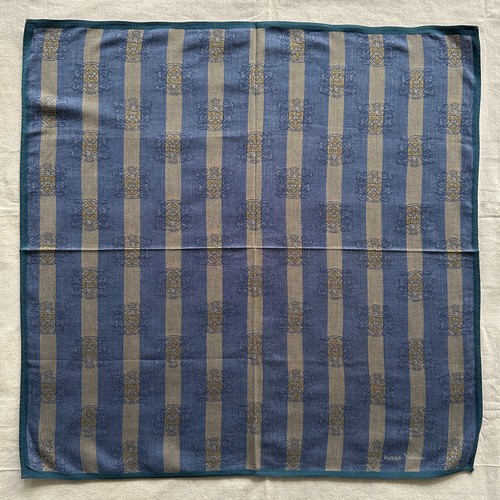 Vintage Handkerchief Blue Fabric Woven Striped & Damask Retro Pocket Square 18" - Picture 3 of 4