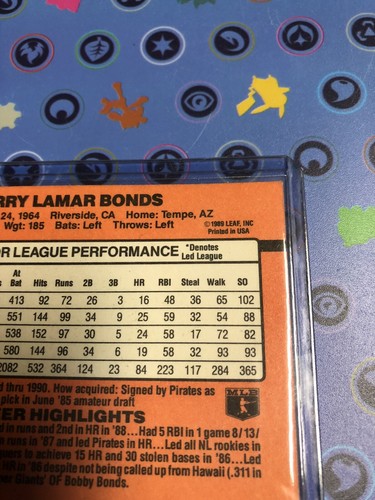 1990 Donruss #126 Barry Bonds Pirates. Error Card: Mint Condition - Photo 3 sur 3