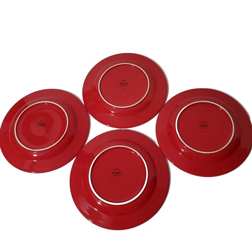 Set of 4 ~ Pier 1 Imports Dolomite Red Earthenware Dinner Plates 10.5"  - Picture 2 of 9