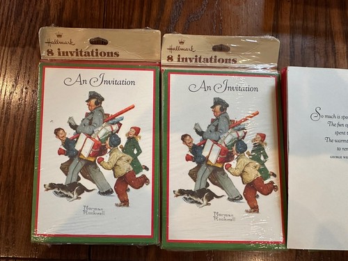 VTG Hallmark Christmas Invitations Norman Rockwell Mailman 22 Cards Holiday - Picture 4 of 4