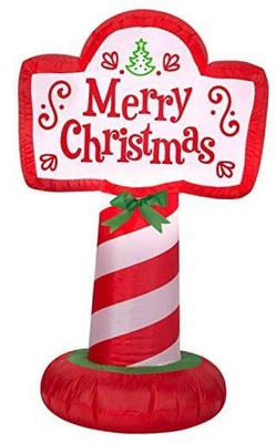  3.5' Candy Cane Merry Christmas Sign Inflatable 