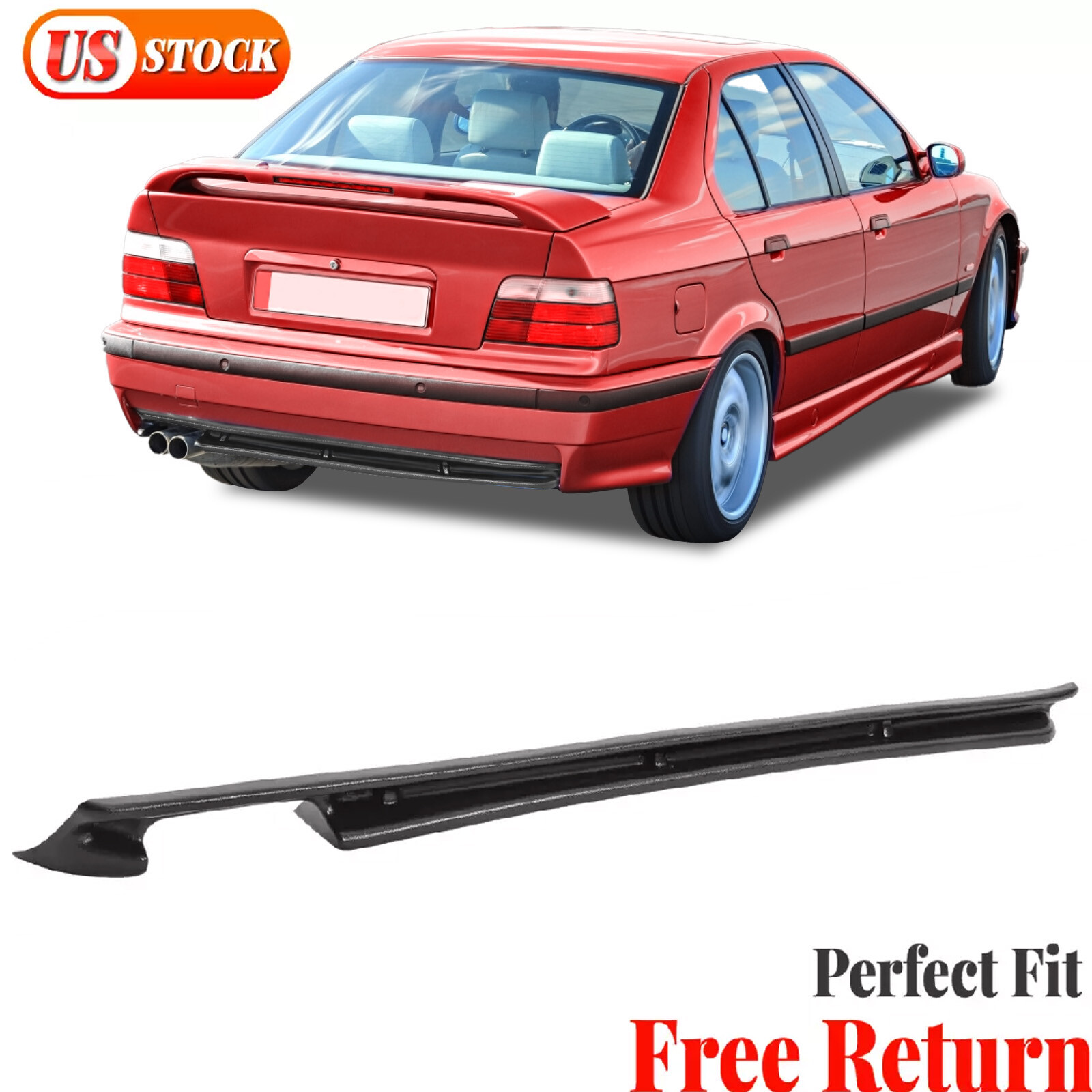 For 92-99 BMW E36 3 Series M3 Style Unpainted Black ADD-ON Rear Bumper Diffuser