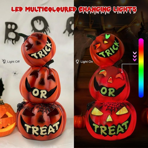 Halloween Pumpkin Decorations - H 15.7" Large Stacked Pumpkin Lights Resin Jack - Picture 3 of 8