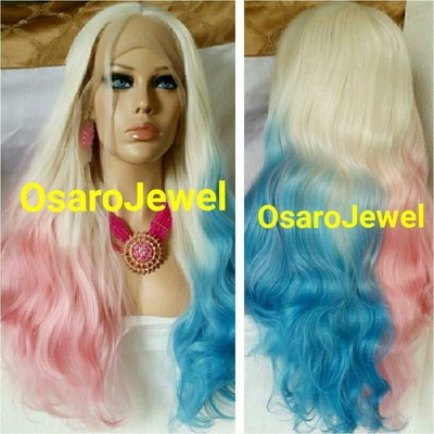 Suicide Squad Harley Quinn Hair Lace Front Wig Pink Blue Blonde