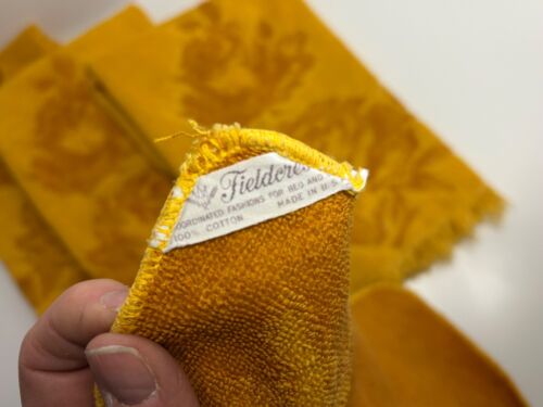 Vtg FIELDCREST Towel Set MCM Sculpted W/ Fringe Golden Wheat & Pumpkin Lot of 4 - Picture 6 of 7