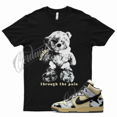 Black SMILE T Shirt for N Dunk High 1985 Black Acid Wash Yellowed Aged White