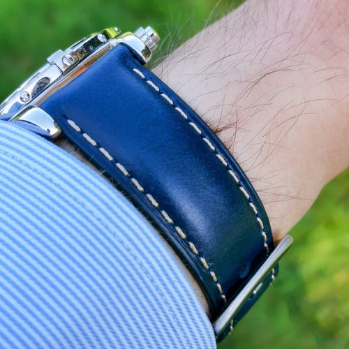 Blue and Tan Calf Leather Apple Watch Strap Handmade 38mm 40mm 41mm 42mm 44mm 45 - 第 2/11 張圖片