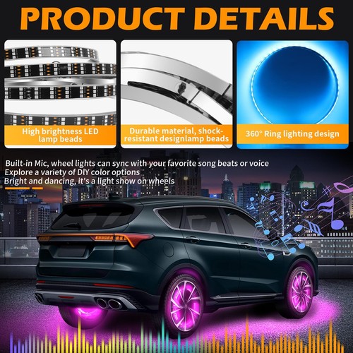 For Polaris Slingshot 4PCS 15.5'' LED RGB Wheel Ring Rim Lights w/ Turn Signal - Picture 5 of 17
