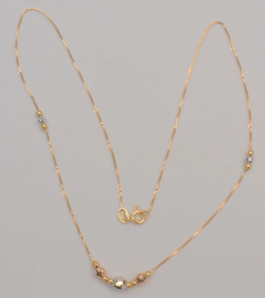 Gold box chain necklace 18k yellow white rose with diamond cut ball 16  inches - Image 3 of 4