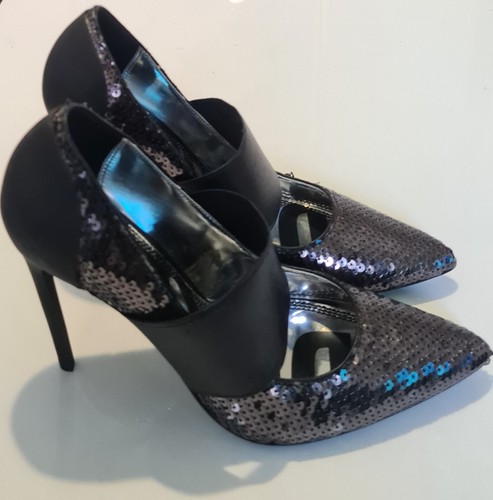 Diesel D-Slanty HHE Gunmetal Sequin High Heel Pumps Shoes Black uk 5 eu 38 - Picture 3 of 8