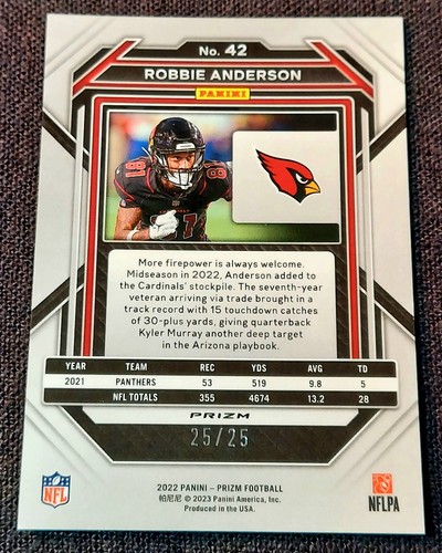2022 Panini Prizm FOTL Blue Shimmer /25 Robbie Anderson #42 Cardinals - Bild 2 von 2