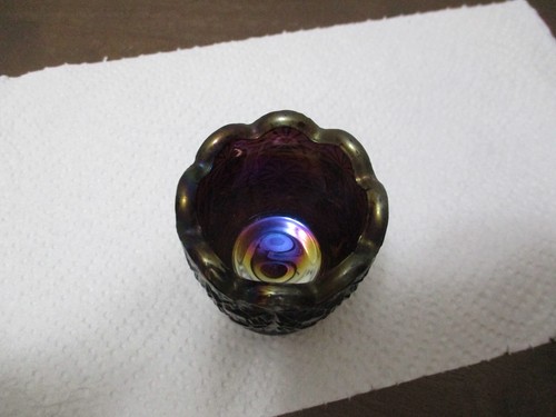 MCM glass LE Smith Daisy & Button Amethyst Toothpick Holder Carnival Iridescent - Picture 8 of 8