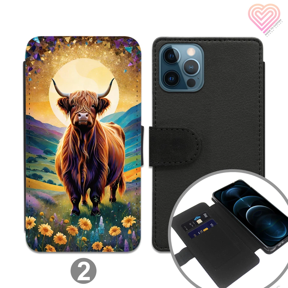 Highland Cow Phone Case Wallet Leather Flip Cover For Apple iPhone Samsung 755 - Image 3 of 4
