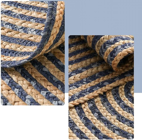 Rug Round Jute & Cotton 100% Natural Hand Braided Rustic Look Jute Area Rug - Picture 4 of 8