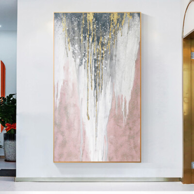 Hand painted Oil Painting On Canvas White Pink Abstract Living Room Corridor