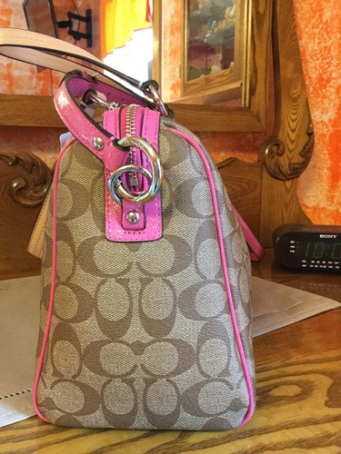 Coach Signature Stripe PVC Satchel Crossbody. F24362 Khaki/Mulberry NWT - Picture 5 of 10