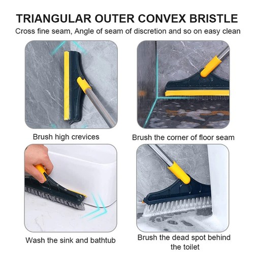 Floor Scrub Brush 2 In 1 Tile Bathroom Wall Cleaning Long Handle Bristle Scraper - Picture 12 of 12