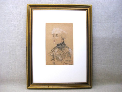 European Drawing Male Portrait Original Framed Wall Art Masculine Antique Figure - Picture 1 of 4