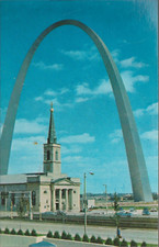 St. Louis MO. Gateway Arch Basilica of St Louis King of France Chrome Postcard