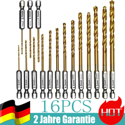 16 PCS DIY Bit - Bohrer Set Akkuschrauber HSS-Titan Sechskant Bitbohrer Gold