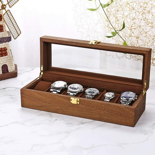 Wooden Watch Box Jewelry Storage Case Gift Watch Display Organizer 6-Slot NEW - Picture 2 of 12