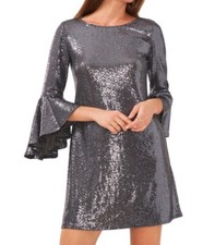 Vince Camuto Women's  Sequin Bell Sleeve Mini Dress Silver, Size M, MSRP $99