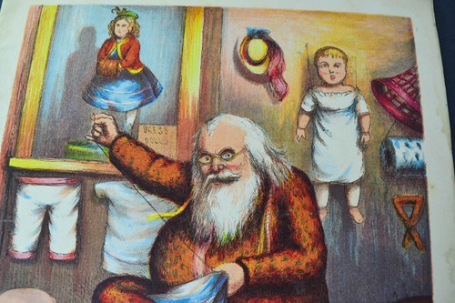 ANTIQUE SANTA CLAUS IN DOLL SHOP CHROMOLITHOGRAPH PRINT-VICTORIAN, FAB - Picture 9 of 11