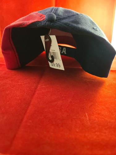 Amerika Wortmarke Hut rot weiß und blau Klettverschluss verstellbar Hut Neu mit Etikett/NOS - Bild 2 von 5