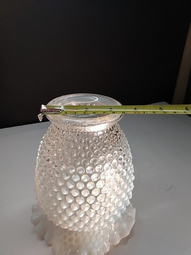 Vintage FENTON art glass - 8" tall White Opalescent Hobnail vase - ruffled top - Picture 11 of 12