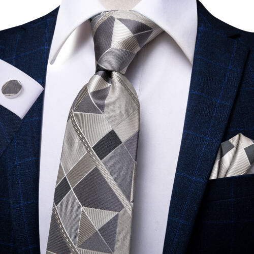 Silk Mens Tie Set Necktie Pocket Square Cufflinks Optional Wedding Party Office - Picture 185 of 293