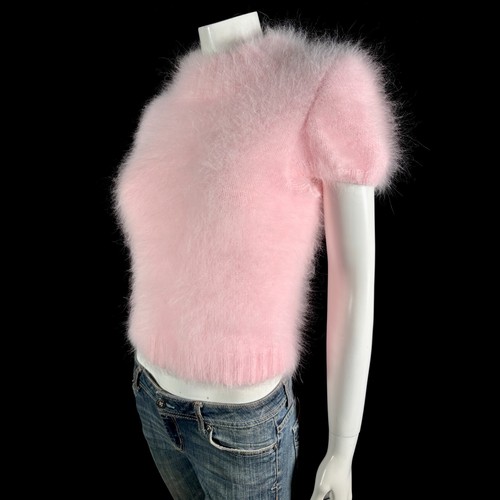 100% Angora Fuzzy Pink Hand-knit NWT OOAK Mockneck Sweater 32 in bust - Picture 2 of 10