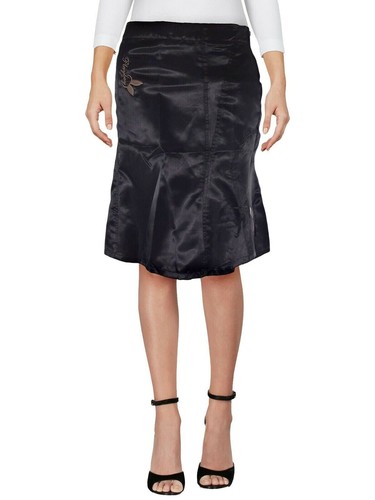 Playboy Gonna 42 W28 M Medium Al Ginocchio Raso Nero Svasata Sirena Donna Nuova - Foto 1 di 11