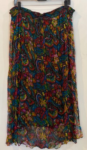 Red Wine Deep Turquoise Onesize OS Drawstring Crinkle Rayon Lined Boho Full Skir - Picture 1 of 4