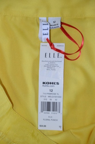 Elle Womens 12 Yellow Checkard Pleated Long Mid Calf NEW Skirt Lined Semi Sheer - Picture 7 of 7