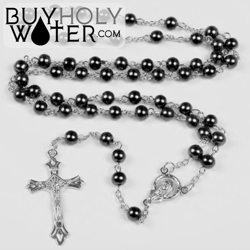 Blessed Black Prayer Rosary Glass Bead Religious Catholic Necklace Crucifix God! - Picture 9 of 24