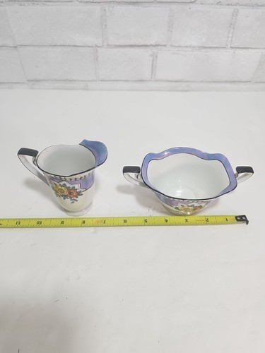 Noritake Vintage Pintado a Mano Crema y Azúcar Japón Circa Púrpura Flores Brillo - Imagen 5 de 7
