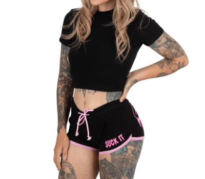 Hot Shorts Suck it Vampire Lips Pink/BLACK. *NWT* SMALL. GOTH RAVE FESTIVAL PUNK
