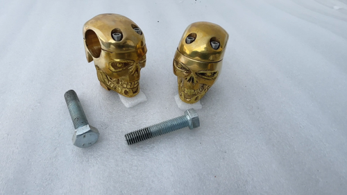 Skull Custom Brass Old School 1" Handlebar Risers for Harley Bobber Chopper AEs - Video 1 of 1