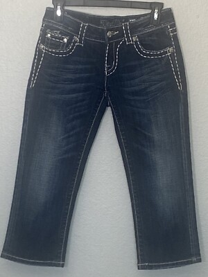 MISS ME Denim Women's Jewel JE5152C Low Rise Cuffed Capri Blue Jeans 26