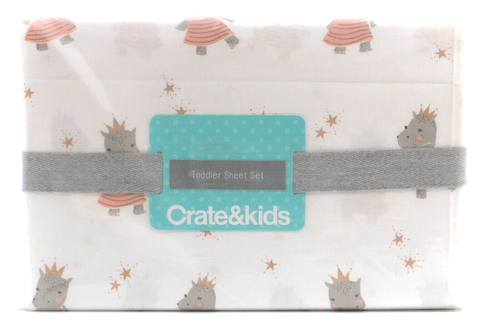 Crate & Barrel Kinder Bio Baumwolle Kleinkind Laken Set Prinzessin Royal Nilpferd - NEU