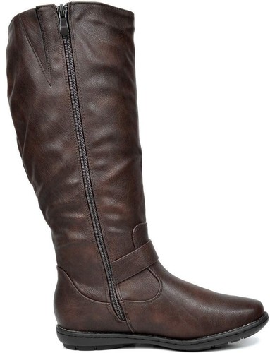 Women Faux Fur Lined Knee High Winter Boots Flat Heel Side Zipper Riding Boots - Picture 35 of 43