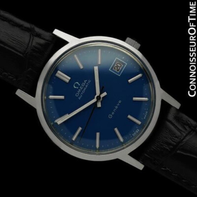 1973 OMEGA GENEVE Vintage Mens Byzantine Blue SS Steel Watch Mint w/  Warranty