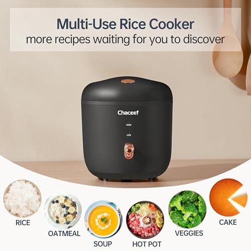 Mini Rice Cooker 2-Cups Uncooked Small Rice Cooker with Non 1.2L D(Black) - 第 4/7 張圖片