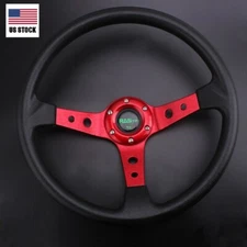 US 350mm Universal 6 Bolt Racing Car Steering Wheel Horn Button 95mm Deep Dish 