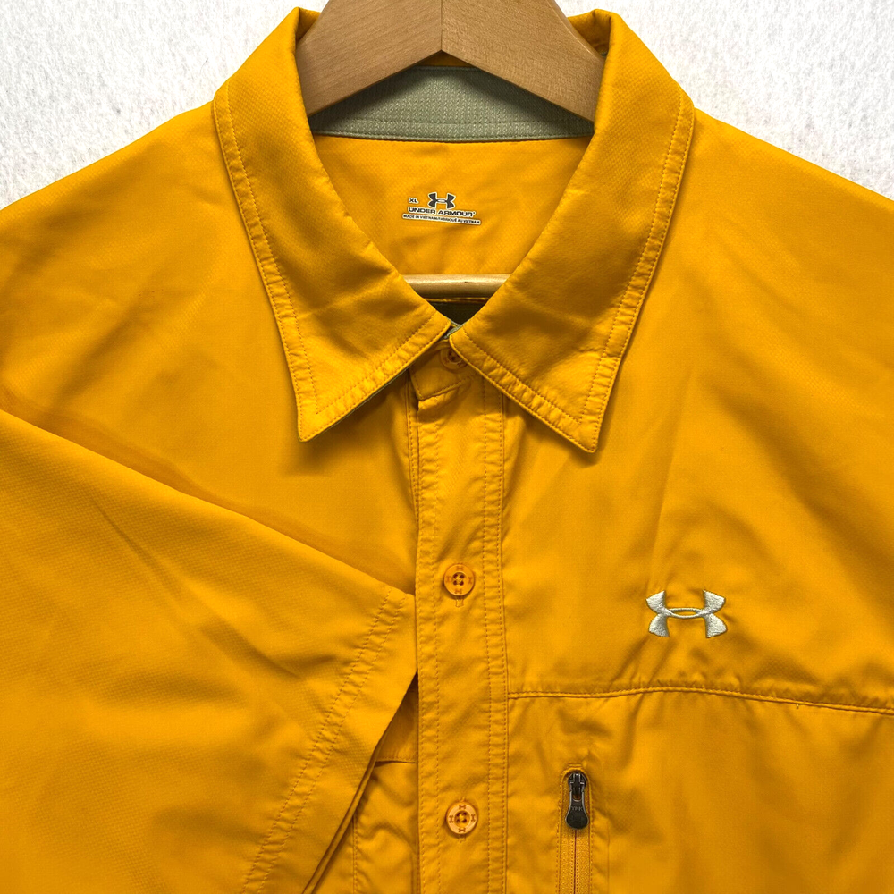 Under Armour Men XL Yellow Button-Up Performance Shirt for Hiking Fishing Outdoors