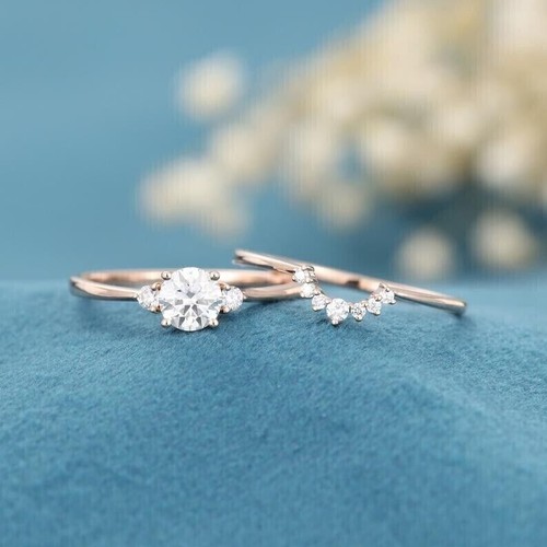 2 Ct Round Cut Simulated Diamond Wedding Bridal Ring Set 14k Rose Gold Plated - Bild 2 von 3