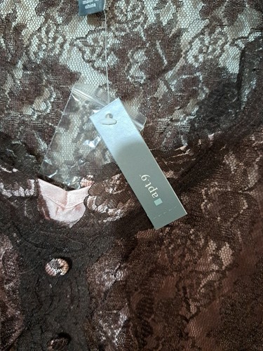 Ladies Apt. 9 Brown Lace Long Sleeve Blouse with Blush Pink Camisole Medium NEW - Picture 2 of 4