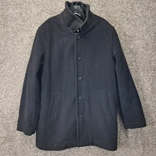 Chaps Men's Wool Pea Coat Full Zip with Buttons Lined Collard Black Medium