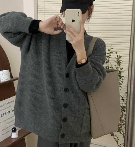 Womens Autumn Fashion V Neck Long Sleeve Loose Kniting Cardigan Warm Sweaters - Bild 19 von 31